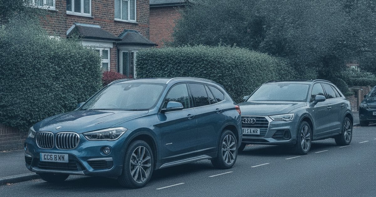 BMW X1 and Audi Q3 parked side by side, PlateInsight MOT reliability comparison
