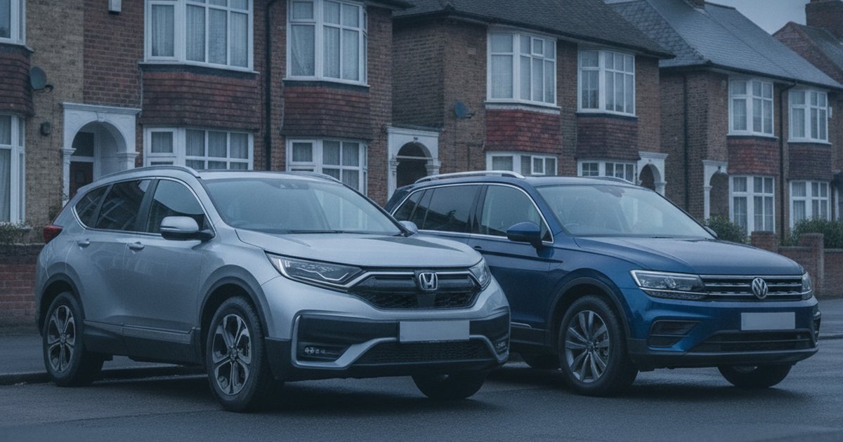 Honda CR-V and VW Tiguan parked side by side, PlateInsight MOT reliability comparison