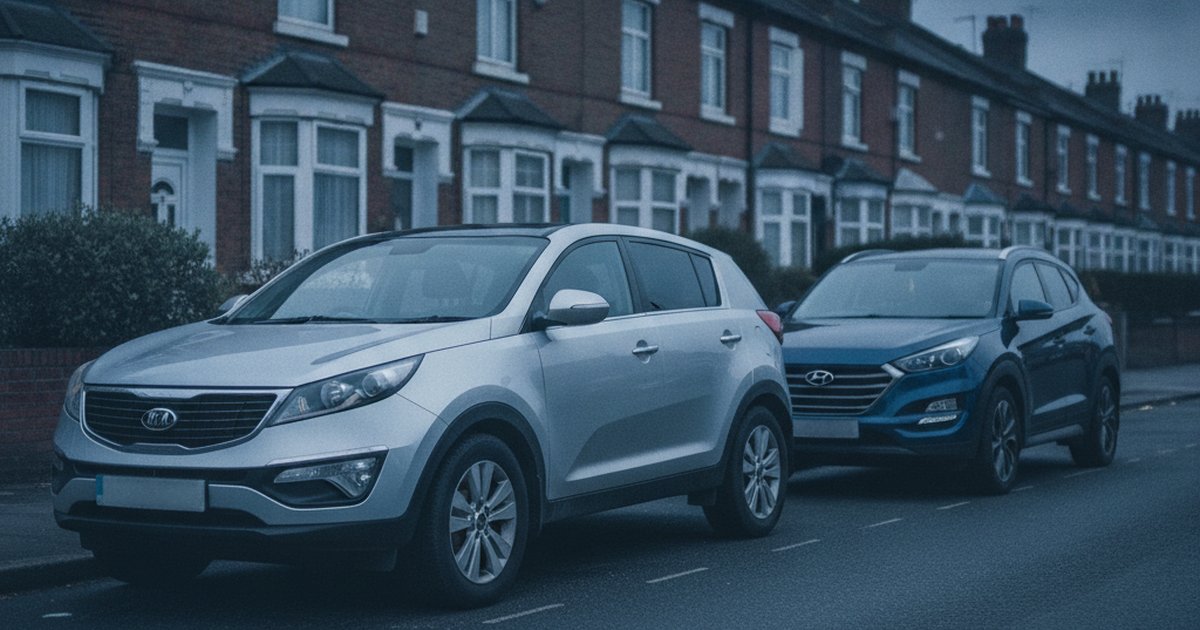 Kia Sportage and Hyundai Tucson parked side by side, PlateInsight MOT reliability comparison