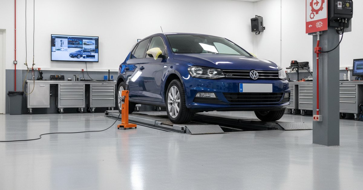 Car undergoing MOT inspection at a UK testing station