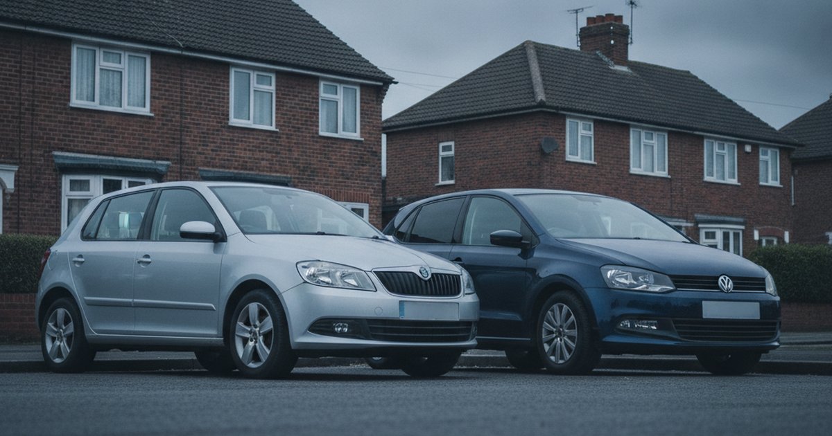 Skoda Fabia and VW Polo parked side by side, PlateInsight MOT reliability comparison