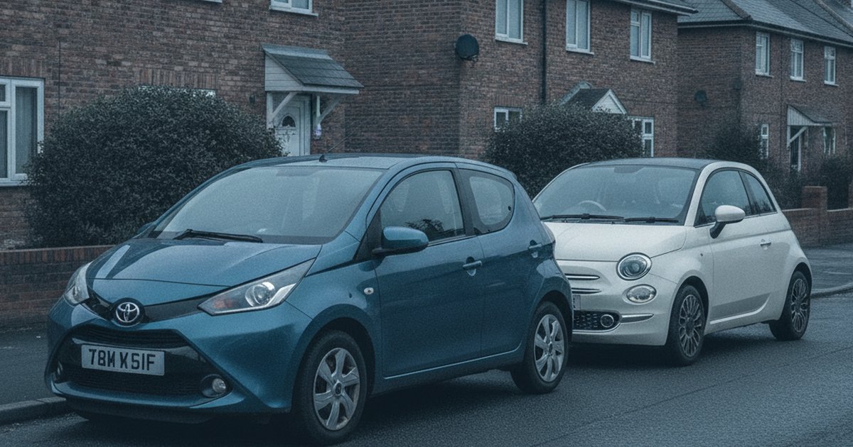 Toyota Aygo and Fiat 500 parked side by side, PlateInsight MOT reliability comparison