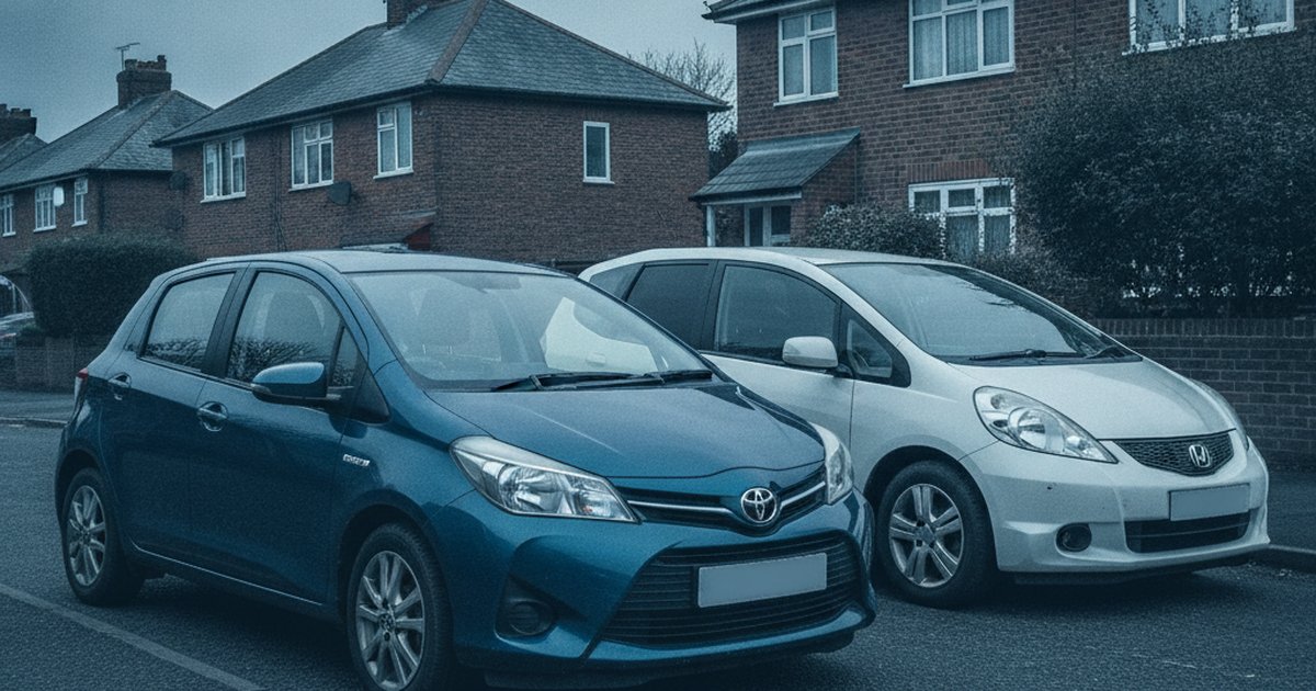Toyota Yaris and Honda Jazz parked side by side, PlateInsight MOT reliability comparison