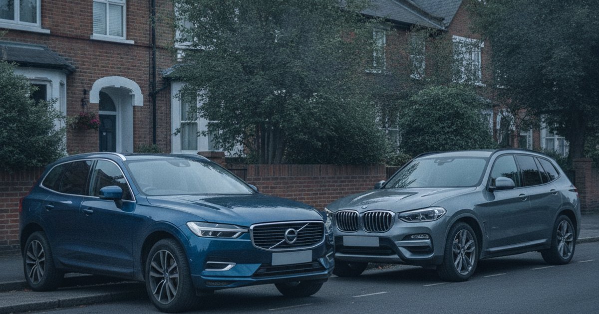 Volvo XC60 and BMW X3 parked side by side, PlateInsight MOT reliability comparison