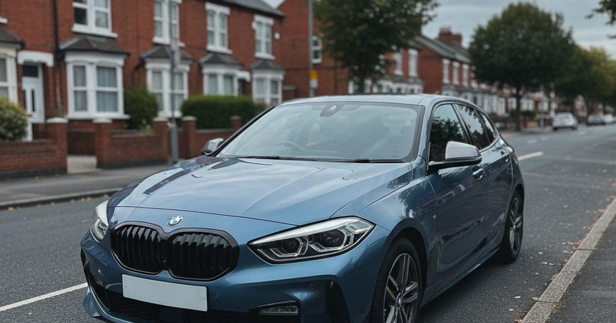 BMW 1 Series parked on a UK suburban street — PlateInsight reliability analysis