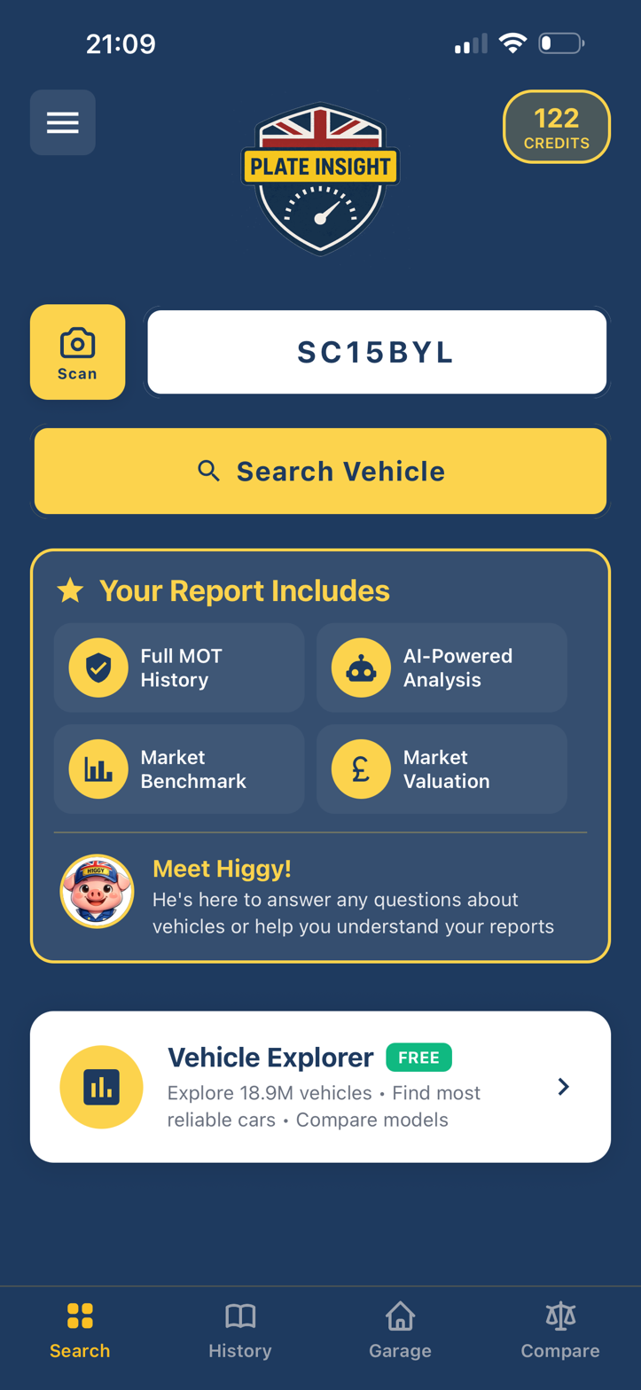 PlateInsight app — search any UK vehicle registration